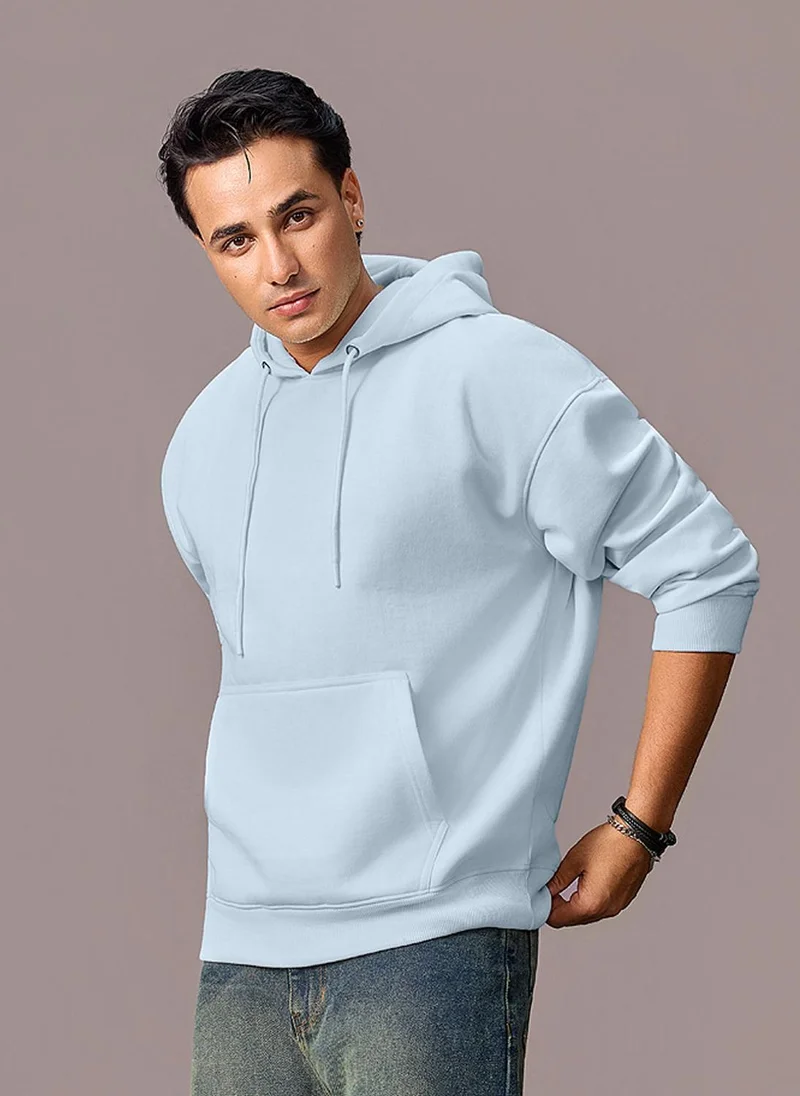 Urbano Fashion Men's Ballad Blue Cotton Solid Oversized Hooded Neck Sweatshirt